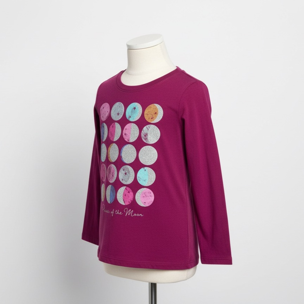 Phases of the Moon Long Sleeve Tee Girls Size XS 4/5